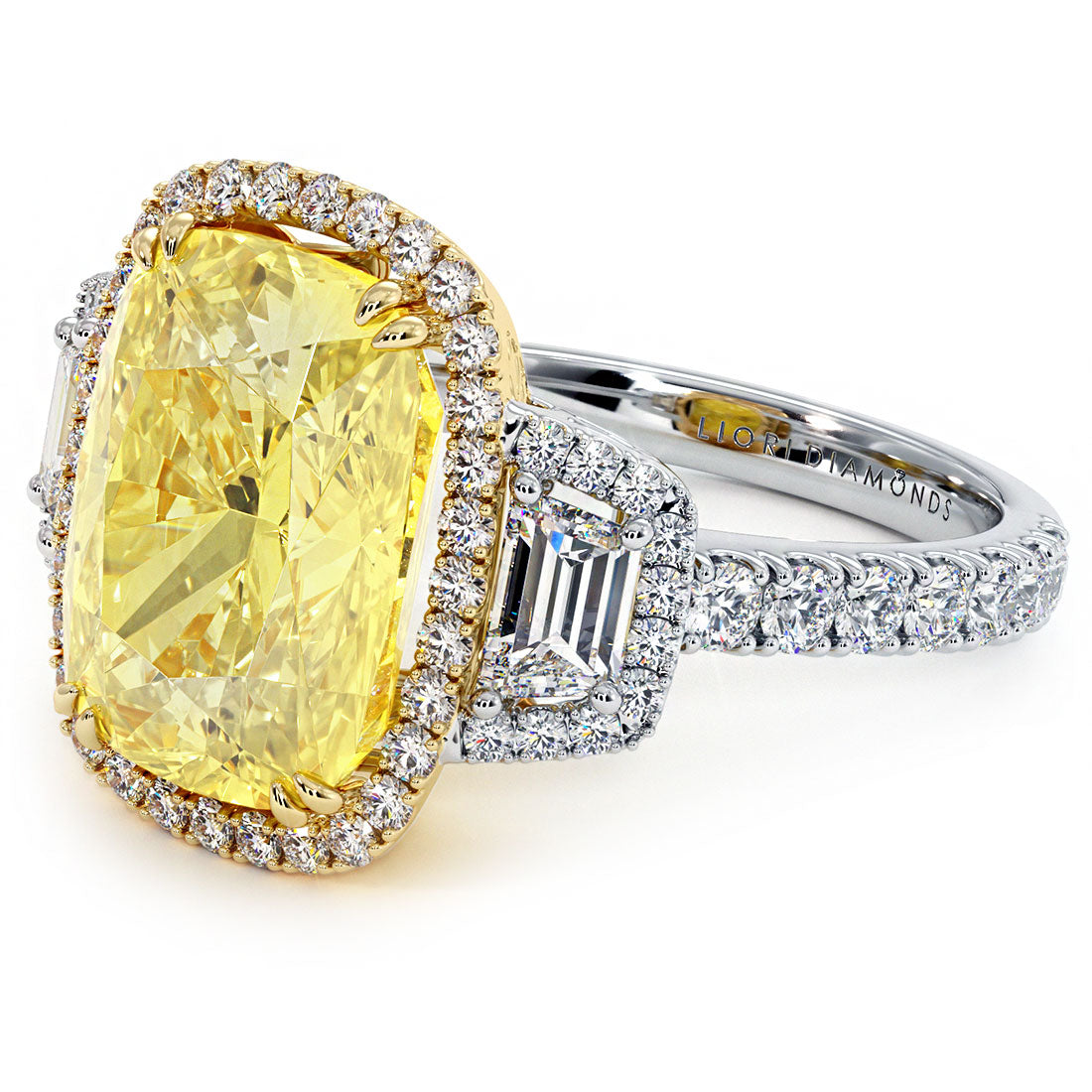 10.55ctw Fancy Yellow Cushion Cut Vintage Style Lab Grown Diamond Engagement Ring 14k White Gold