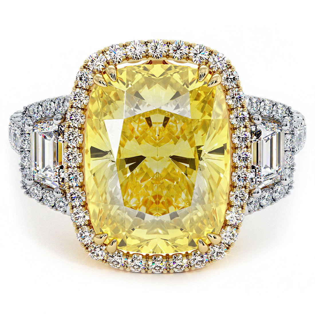 10.55ctw Fancy Yellow Cushion Cut Vintage Style Lab Grown Diamond Engagement Ring 14k White Gold