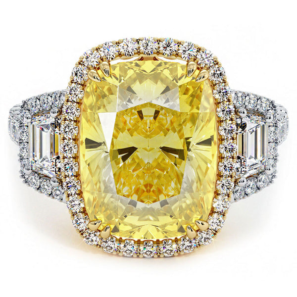 10.55ctw Fancy Yellow Cushion Cut Vintage Style Lab Grown Diamond Engagement Ring 14k White Gold