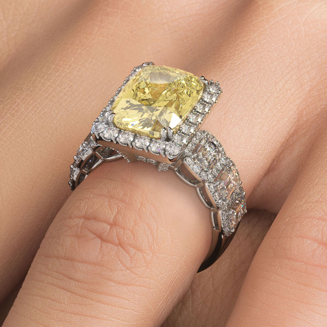 13.30ctw Fancy Yellow Cushion Cut Lab Grown Diamond Engagement Ring 14k White Gold