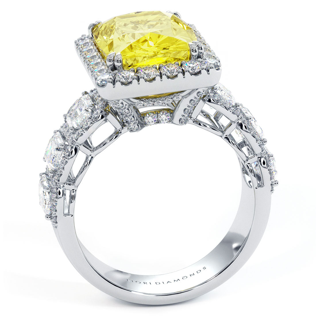 13.30ctw Fancy Yellow Cushion Cut Lab Grown Diamond Engagement Ring 14k White Gold