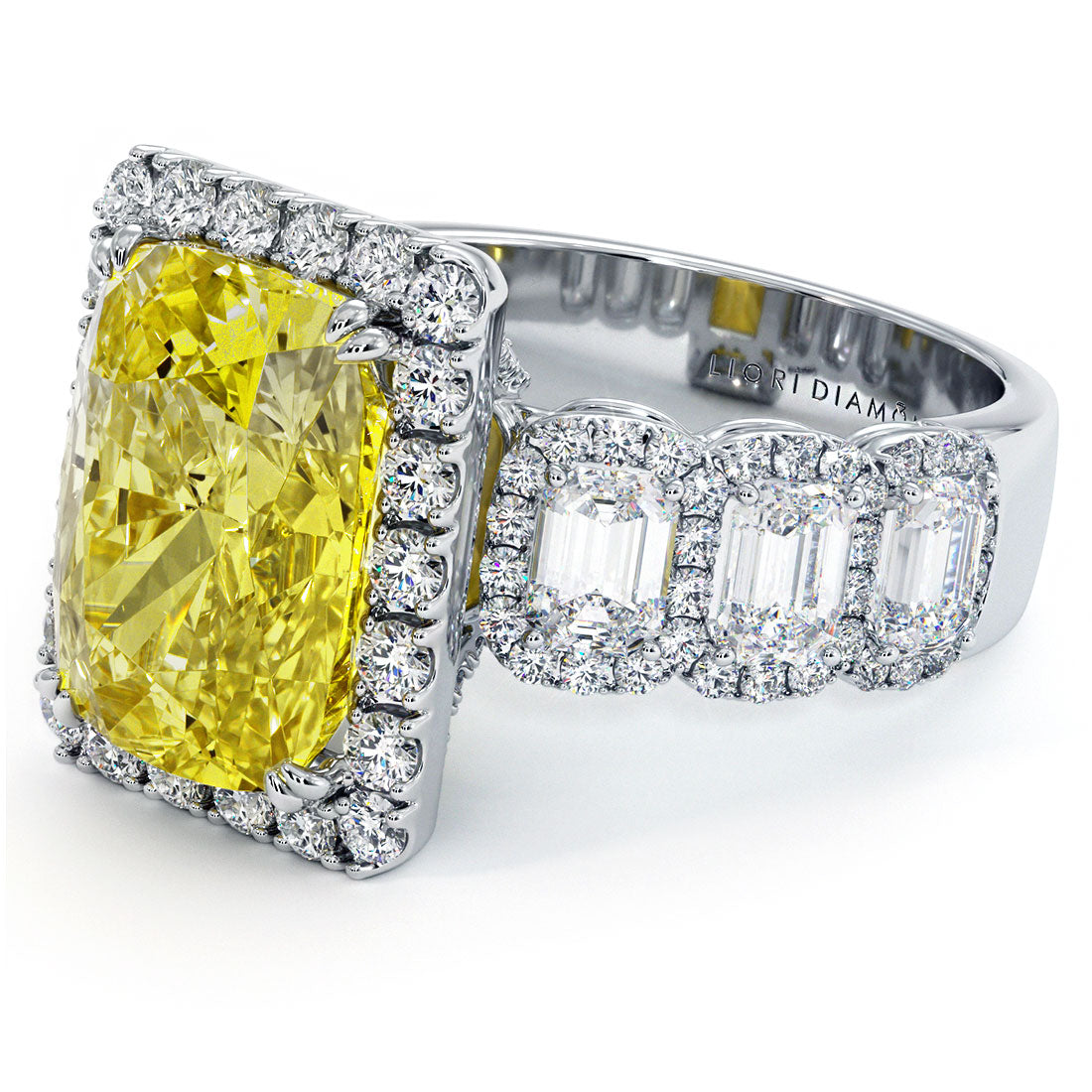 13.30ctw Fancy Yellow Cushion Cut Lab Grown Diamond Engagement Ring 14k White Gold