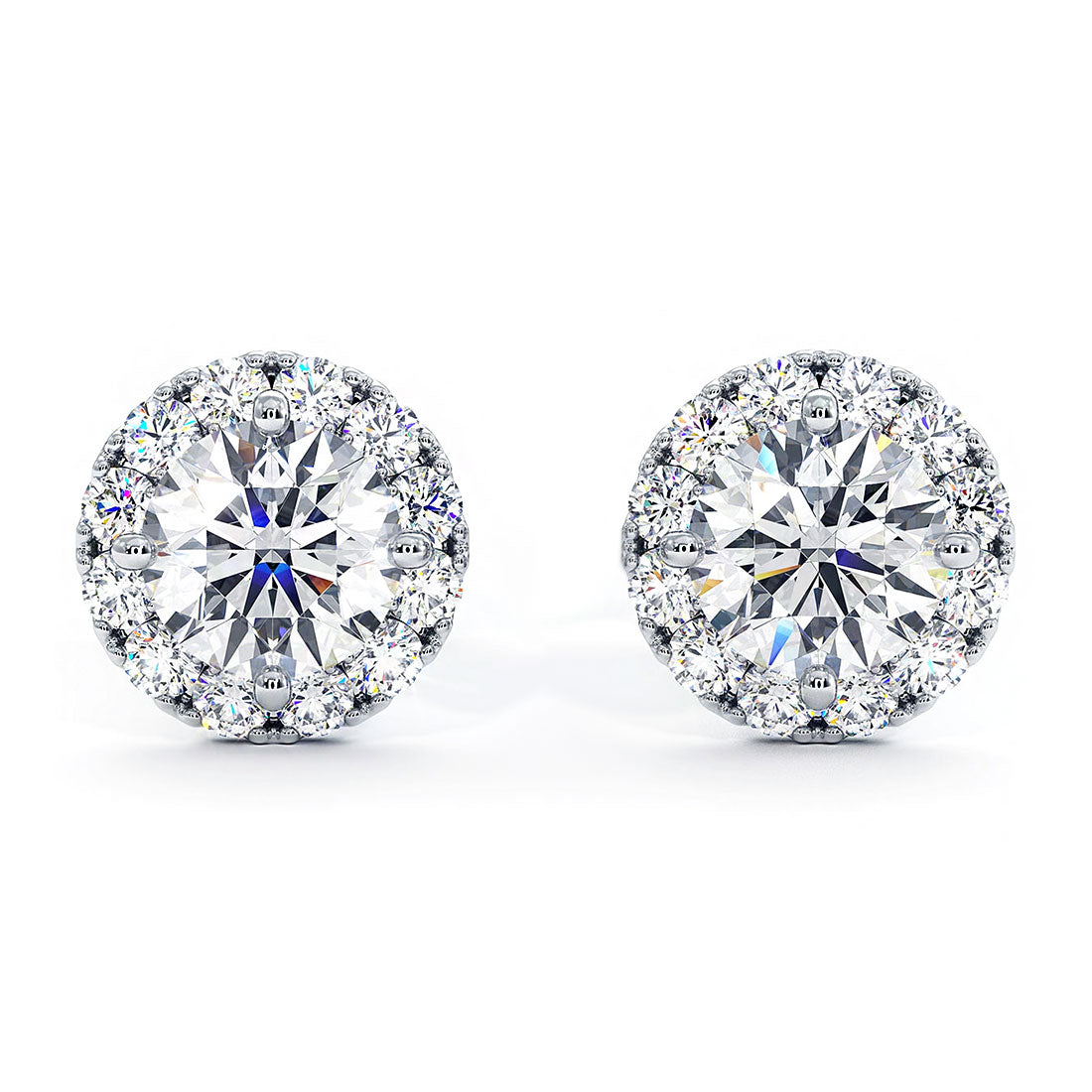 1.20ctw Round Brilliant Pave Halo Diamond Studs Earrings 14k White Gold