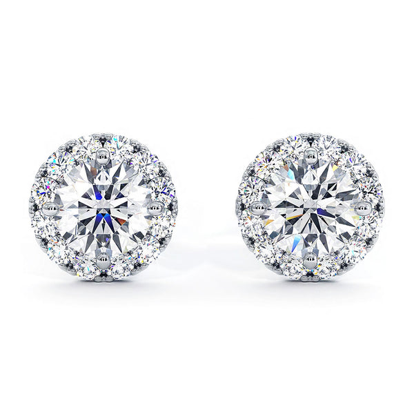 1.20ctw Round Brilliant Pave Halo Diamond Studs Earrings 14k White Gold