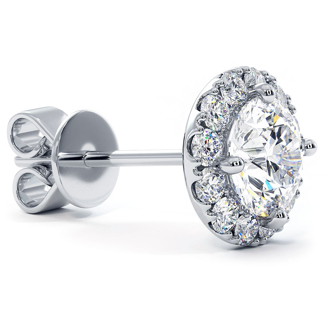 1.20ctw Round Brilliant Pave Halo Diamond Studs Earrings 14k White Gold