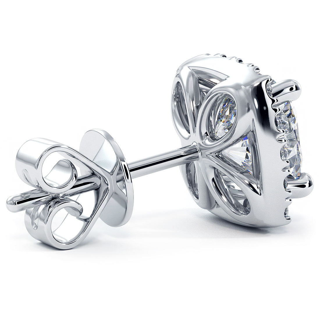 1.50ctw Cushion Cut Pave Halo Diamond Studs Earrings 14k White Gold