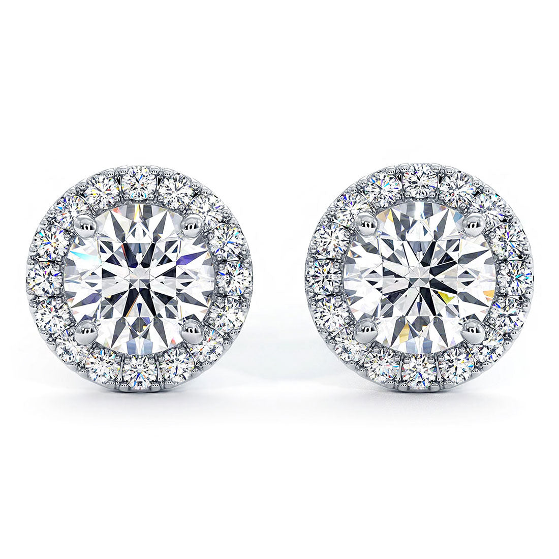 1.80ctw Round Brilliant Pave Halo Diamond Studs Earrings 14k White Gold