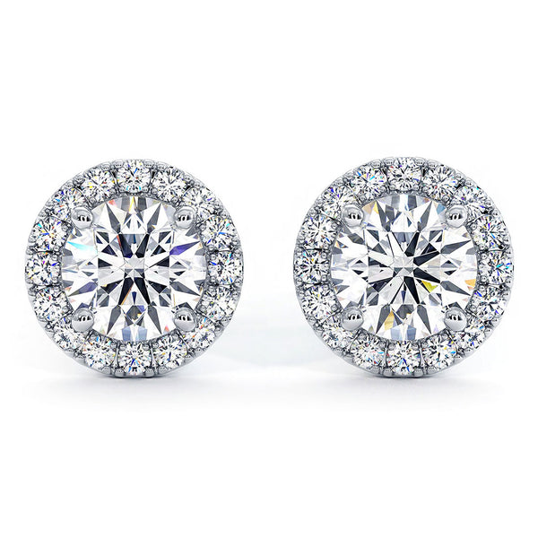 1.80ctw Round Brilliant Pave Halo Diamond Studs Earrings 14k White Gold