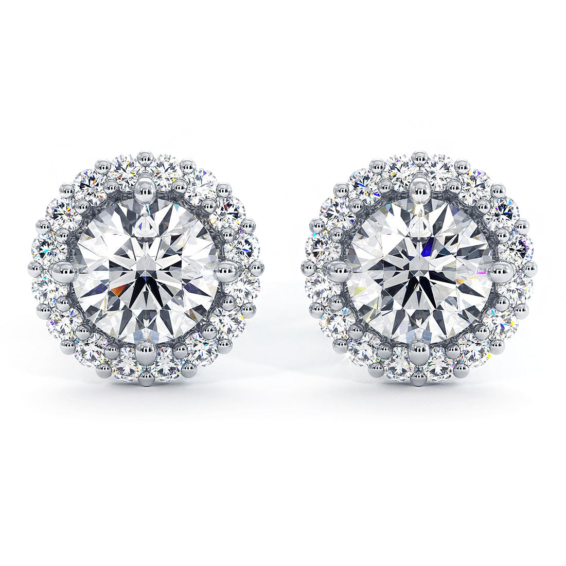 2.00ctw Round Brilliant Prong Halo Diamond Studs Earrings 14k White Gold