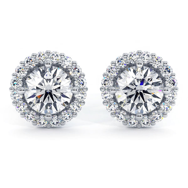 2.00ctw Round Brilliant Prong Halo Diamond Studs Earrings 14k White Gold