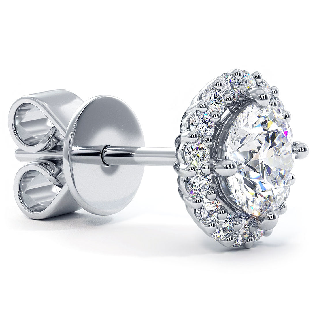 2.00ctw Round Brilliant Prong Halo Diamond Studs Earrings 14k White Gold