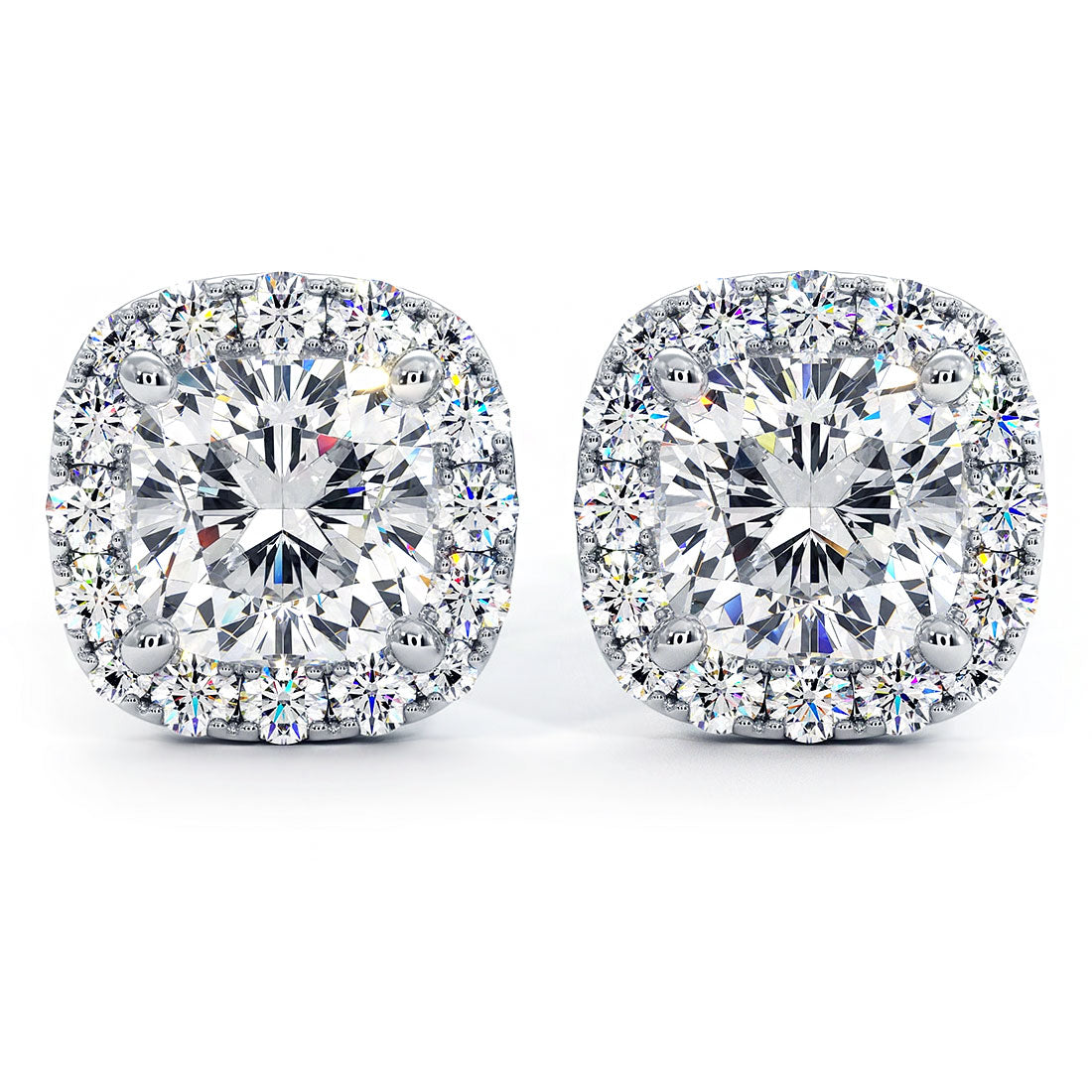 3.60ctw Cushion Cut Pave Halo Diamond Studs Earrings 14k White Gold