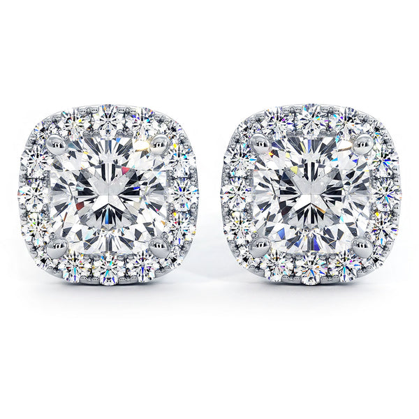 3.60ctw Cushion Cut Pave Halo Diamond Studs Earrings 14k White Gold