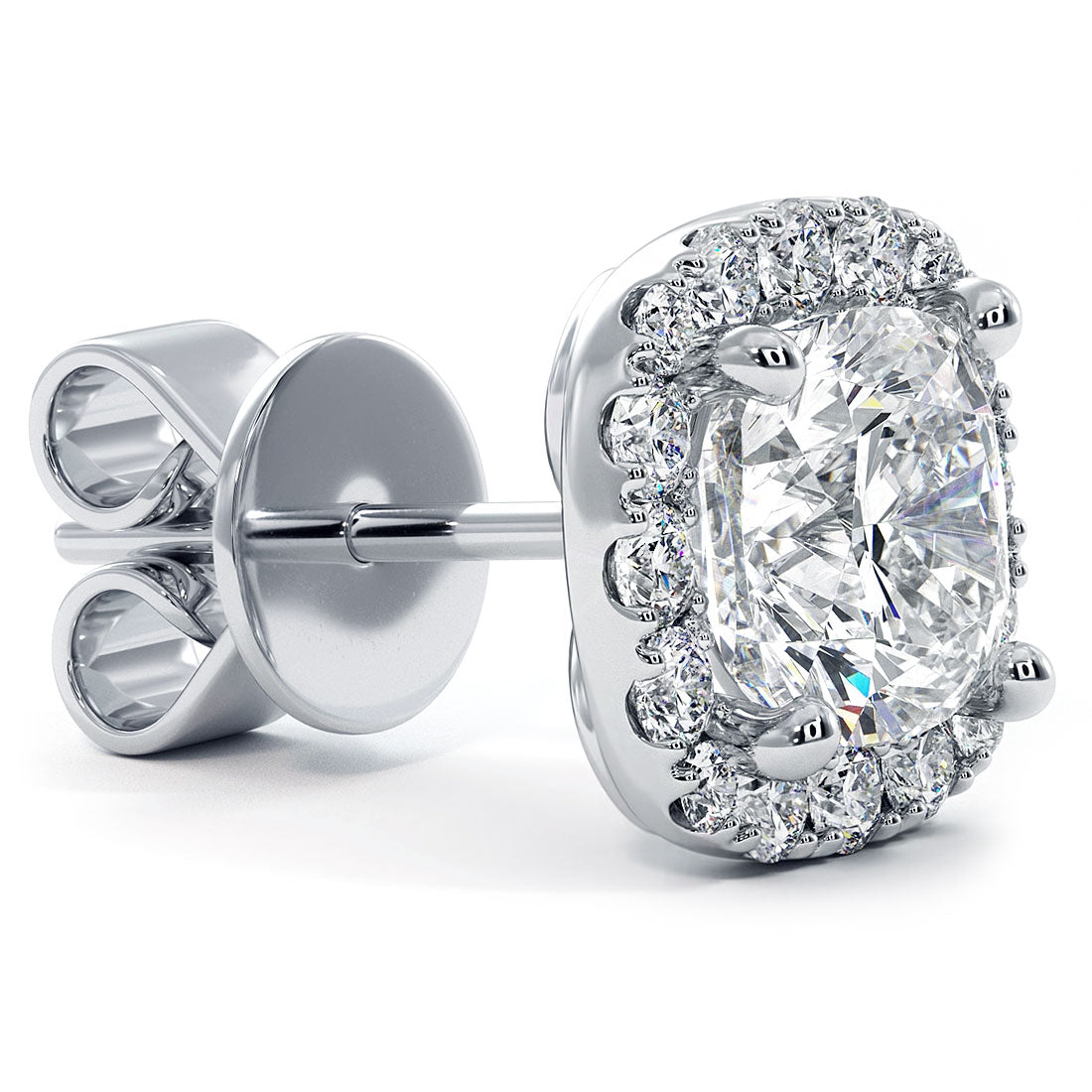 3.60ctw Cushion Cut Pave Halo Diamond Studs Earrings 14k White Gold