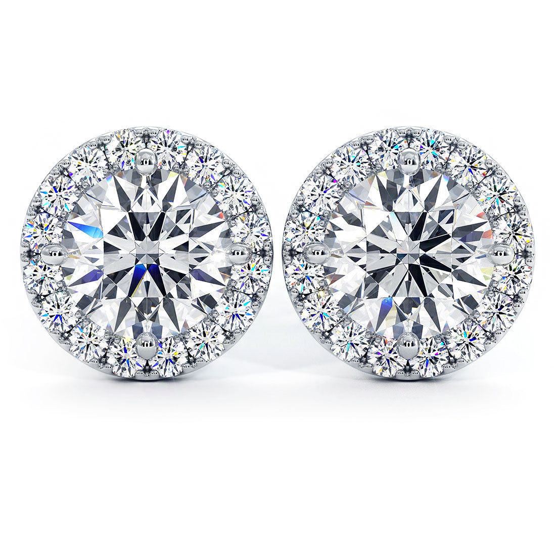 3.00ctw Round Brilliant Pave Halo Diamond Studs Earrings 14k White Gold
