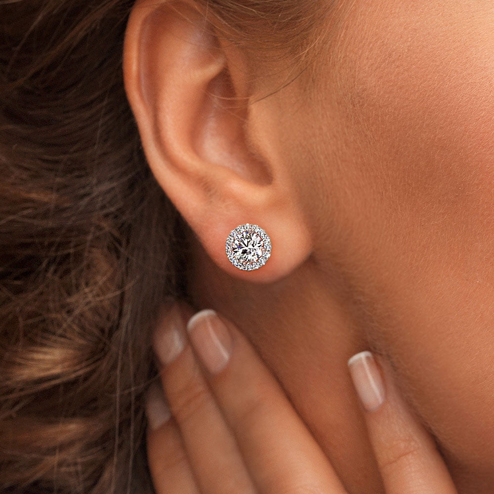 3.00ctw Round Brilliant Pave Halo Diamond Studs Earrings 14k White Gold