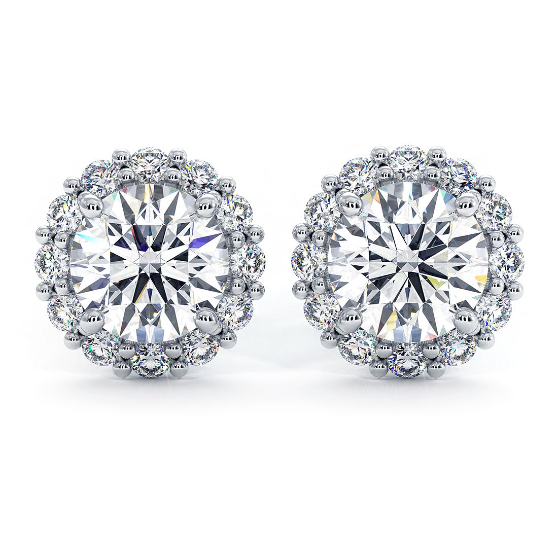2.90ctw Round Brilliant Prong Halo Diamond Studs Earrings 14k White Gold