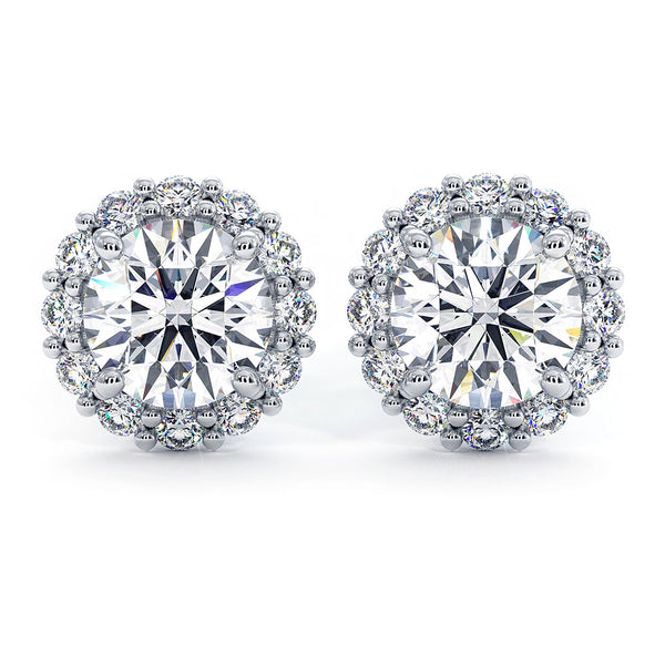 2.90ctw Round Brilliant Prong Halo Diamond Studs Earrings 14k White Gold