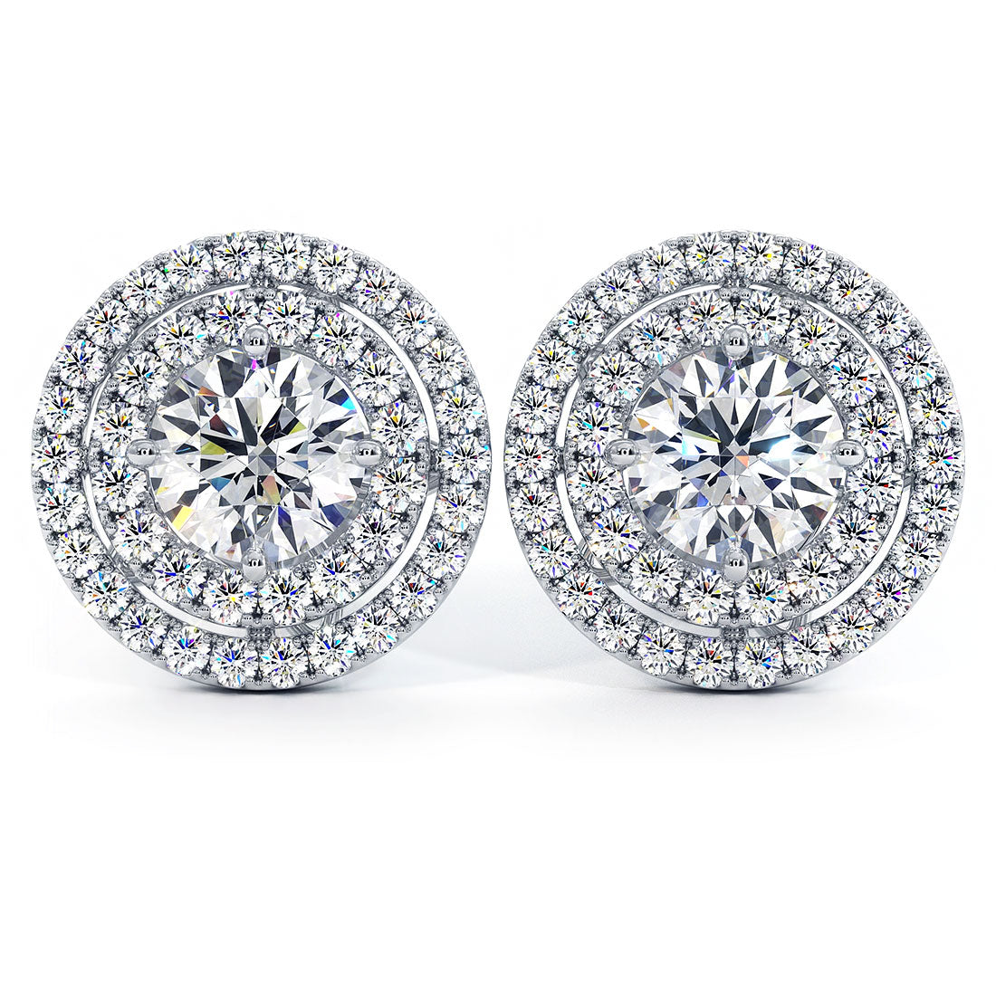3.25ctw Round Brilliant Double Halo Diamond Studs Earrings 14k White Gold