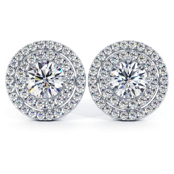 3.25ctw Round Brilliant Double Halo Diamond Studs Earrings 14k White Gold