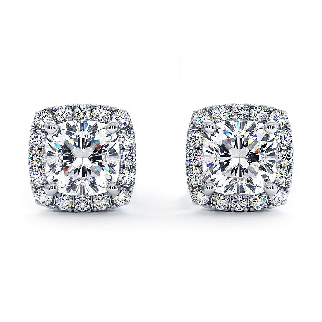 1.50ctw Cushion Cut Pave Halo Diamond Studs Earrings 14k White Gold