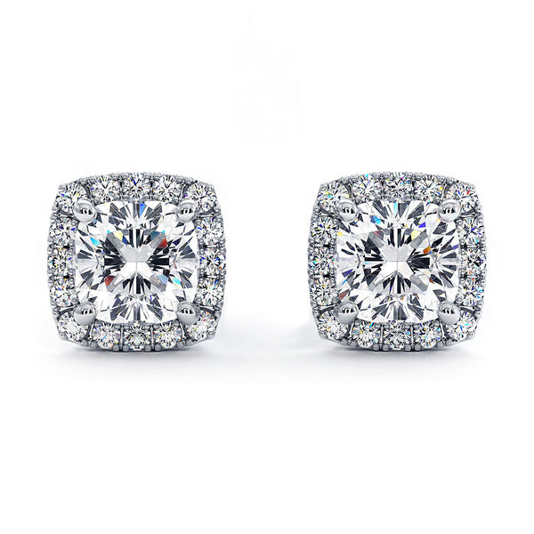 1.50ctw Cushion Cut Pave Halo Diamond Studs Earrings 14k White Gold