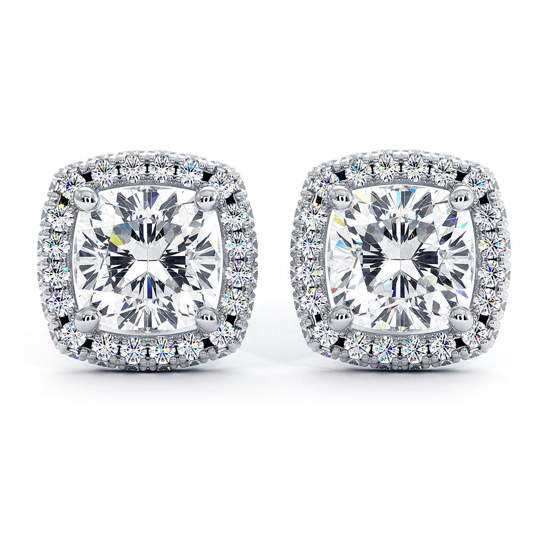 2.75ctw Cushion Cut Pave Halo Diamond Studs Earrings 14k White Gold