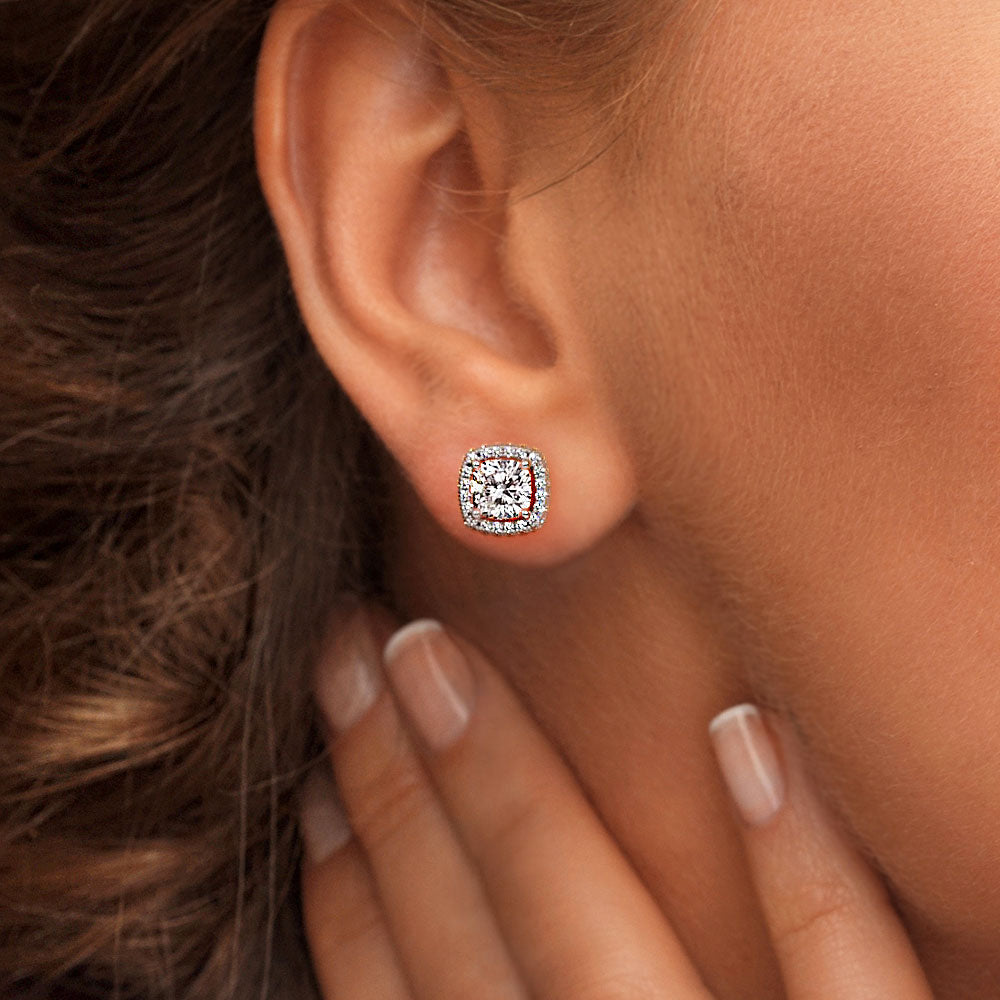 2.75ctw Cushion Cut Pave Halo Diamond Studs Earrings 14k White Gold