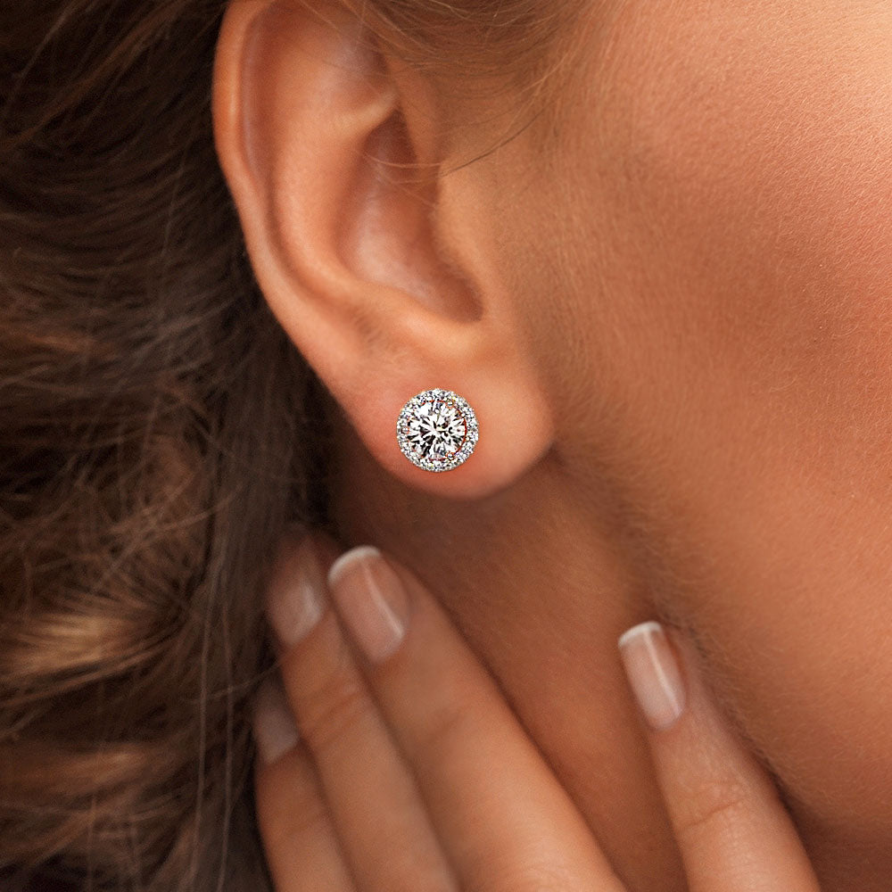 2.50ctw Round Brilliant Pave Halo Diamond Studs Earrings 14k White Gold