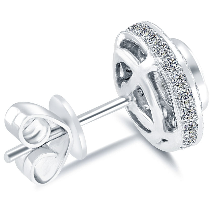 2.00ctw Bezel set Pave Halo Diamond Studs Earrings 14k White Gold