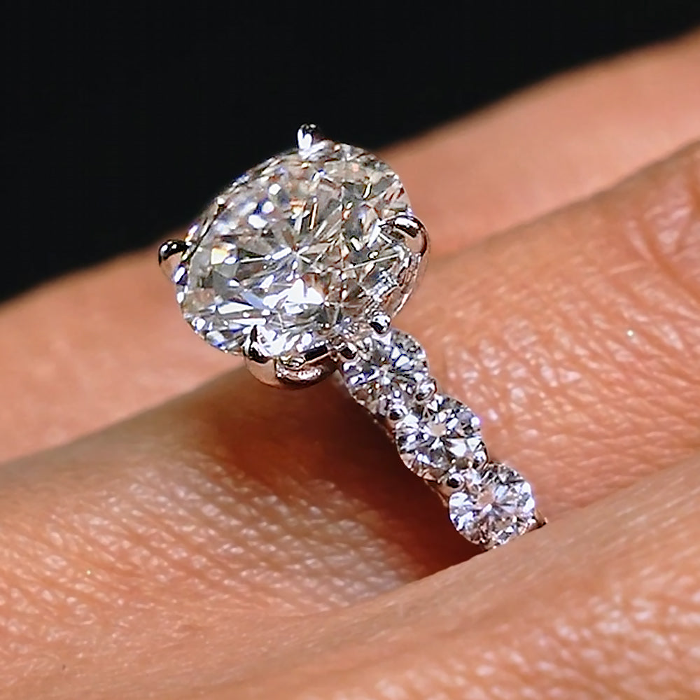 5.00ctw Round Brilliant Micropavé Graduated U Prong Lab Grown Diamond Engagement Ring 14k White Gold