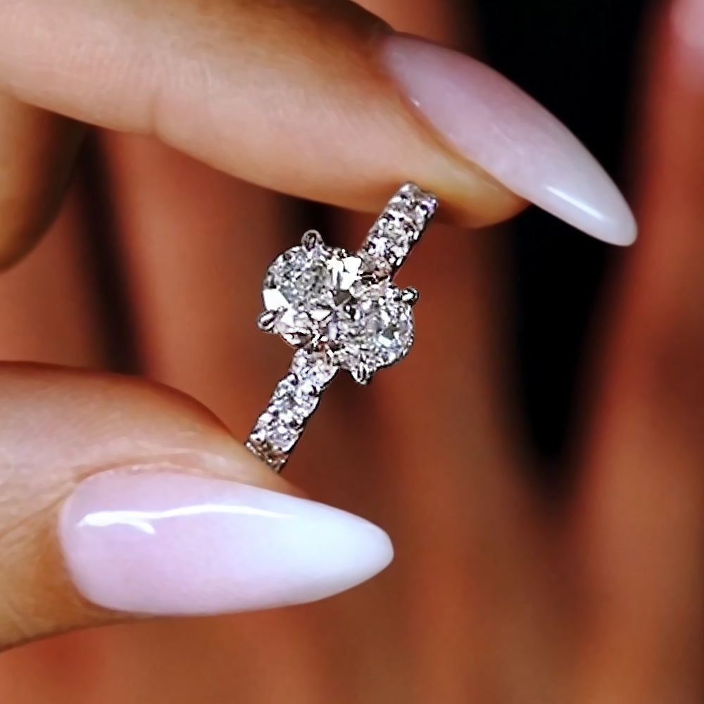 3.50ctw Oval Cut Under Halo Lucida set Lab Grown Diamond Engagement Ring 14k White Gold