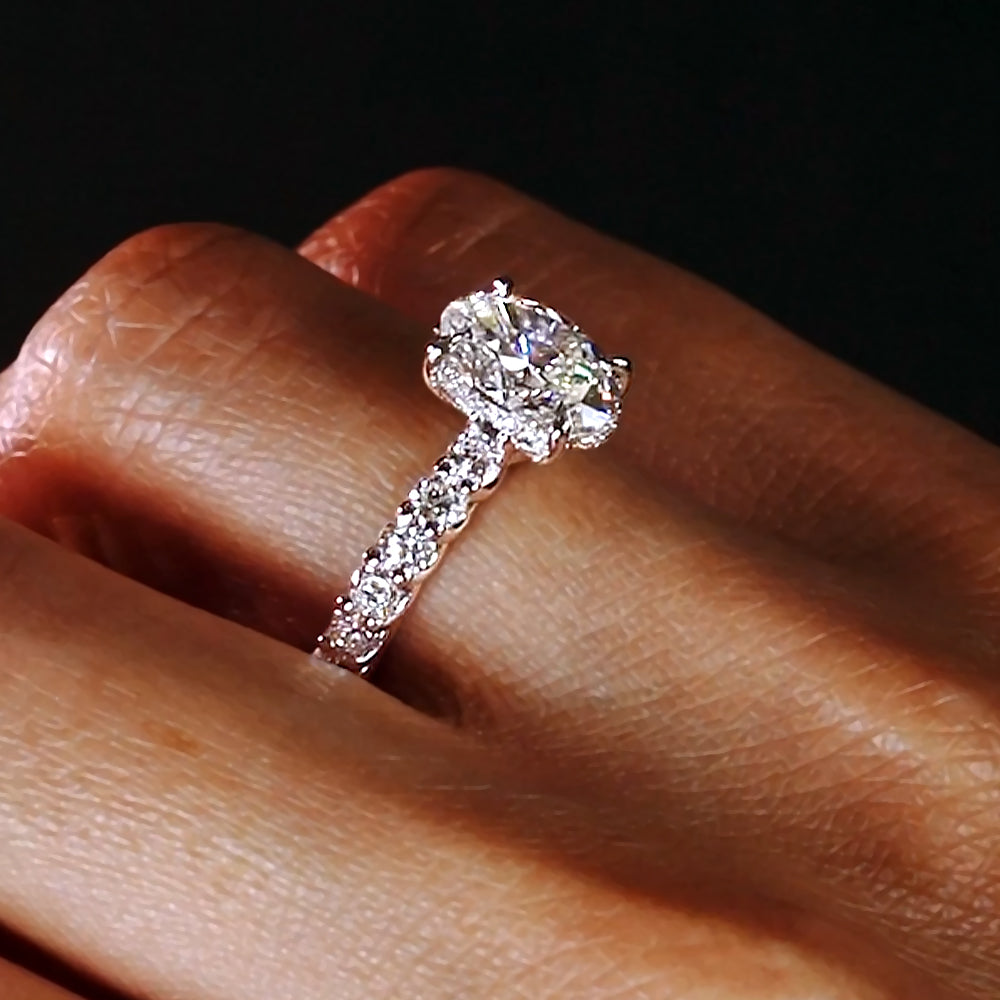 3.50ctw Oval Cut Under Halo Lucida set Lab Grown Diamond Engagement Ring 14k White Gold