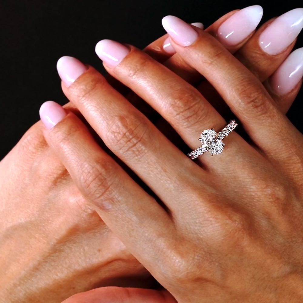 3.50ctw Oval Cut Under Halo Lucida set Lab Grown Diamond Engagement Ring 14k White Gold