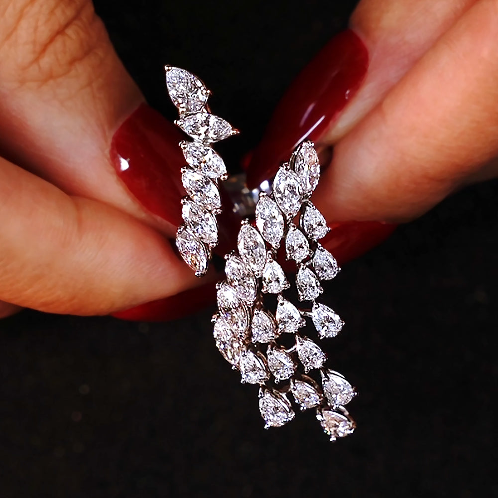 6.22 Marquise & Pear Shape Diamond Elongated Cocktail Ring set in 14k White Gold