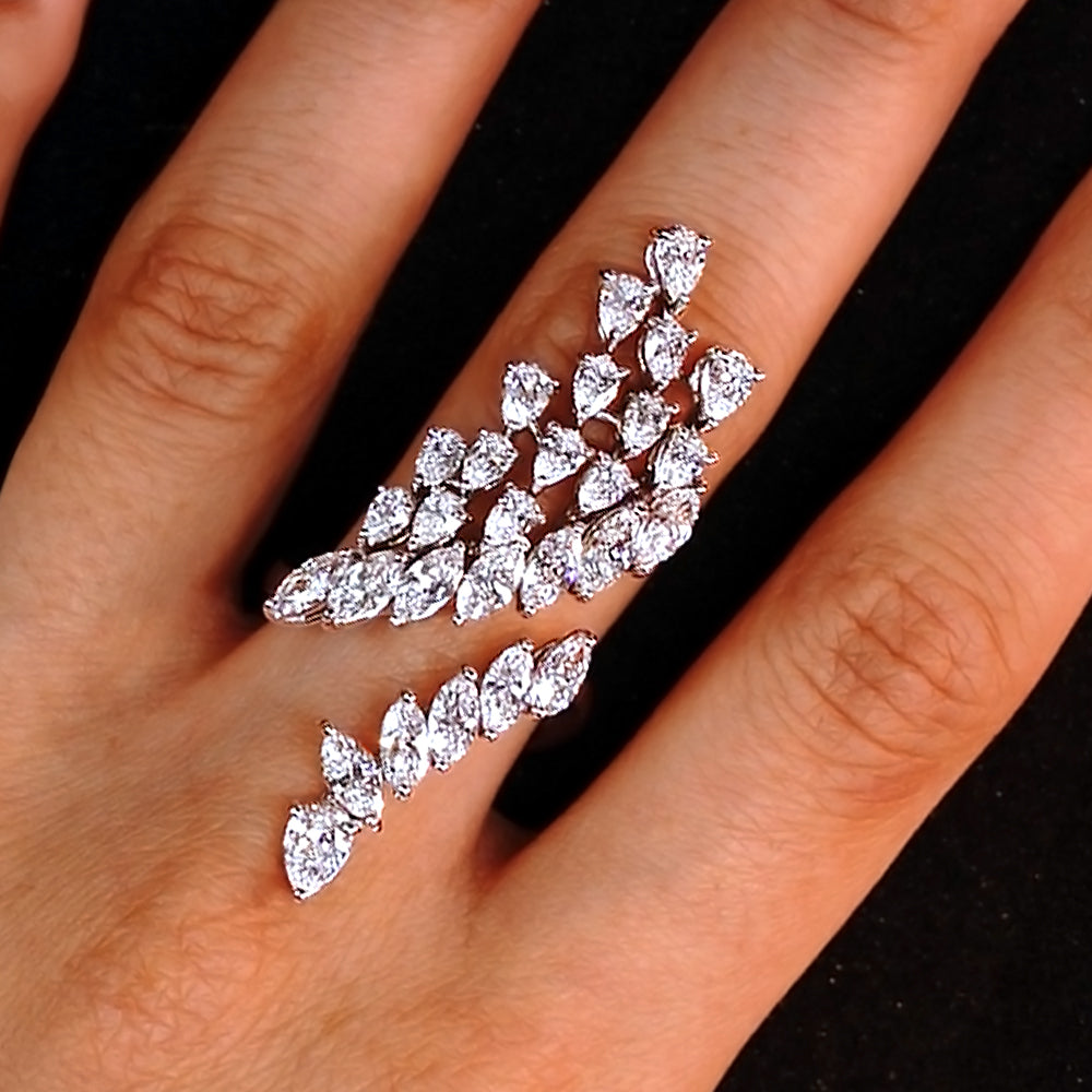 6.22 Marquise & Pear Shape Diamond Elongated Cocktail Ring set in 14k White Gold