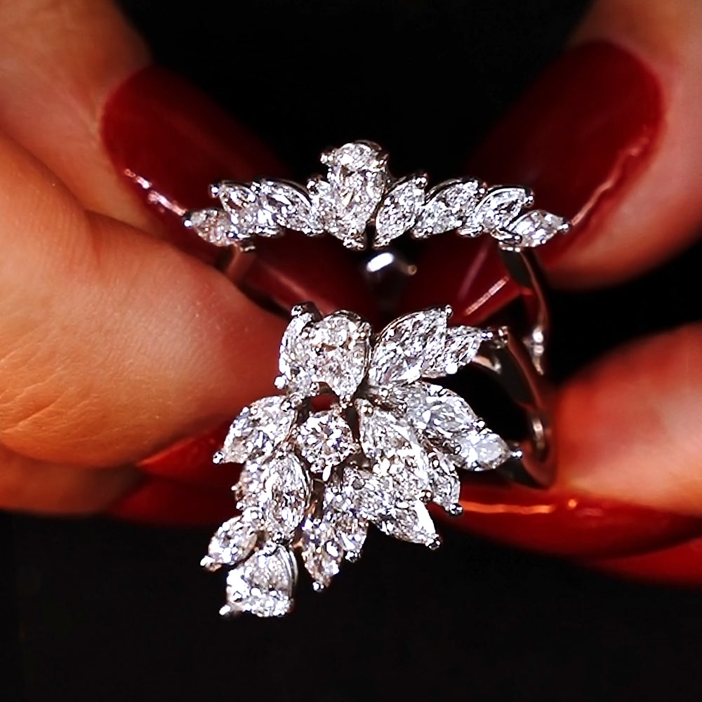 3.12ctw Marquise & Pear Shape Cut Diamond Cocktail Ring set in 14k White Gold