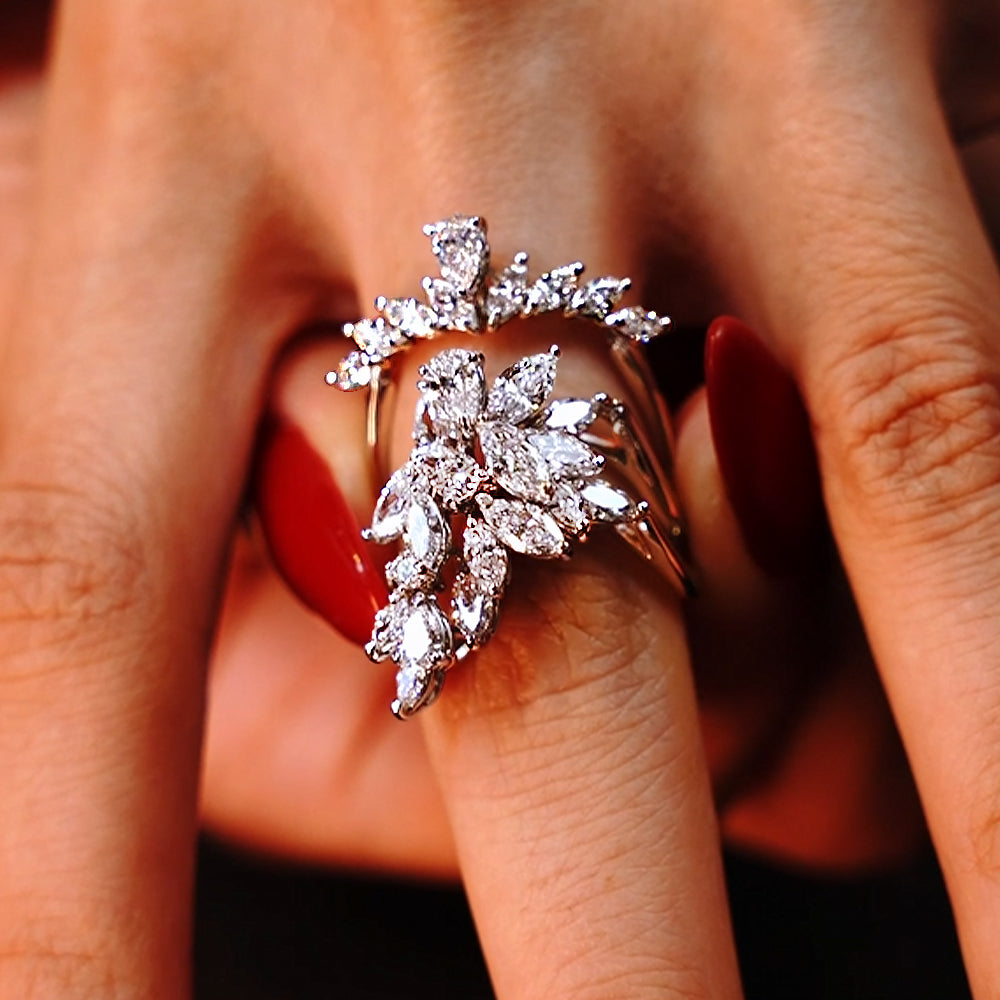 3.12ctw Marquise & Pear Shape Cut Diamond Cocktail Ring set in 14k White Gold