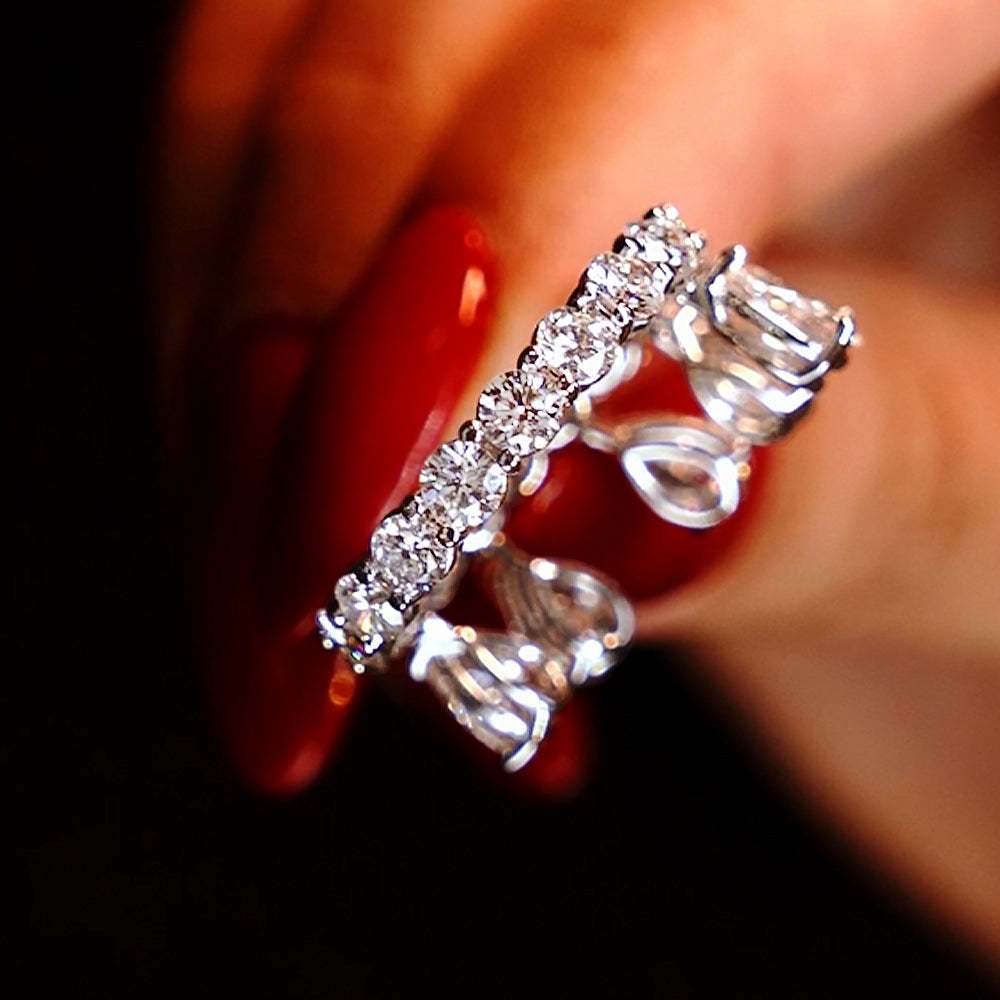 5.24ctw Pear Shape & Round Brilliant Diamond Eternity Cocktail Ring set in 14k White Gold
