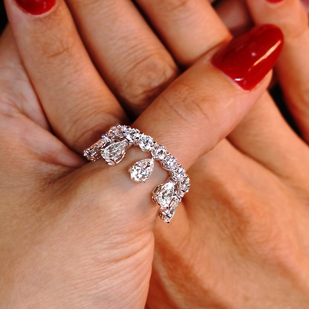 5.24ctw Pear Shape & Round Brilliant Diamond Eternity Cocktail Ring set in 14k White Gold