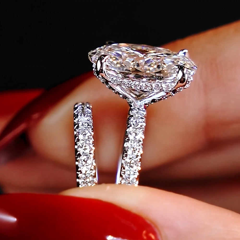 7.10ctw Oval Cut Lab Grown Diamond Engagement Ring & Matching Band 14k White Gold