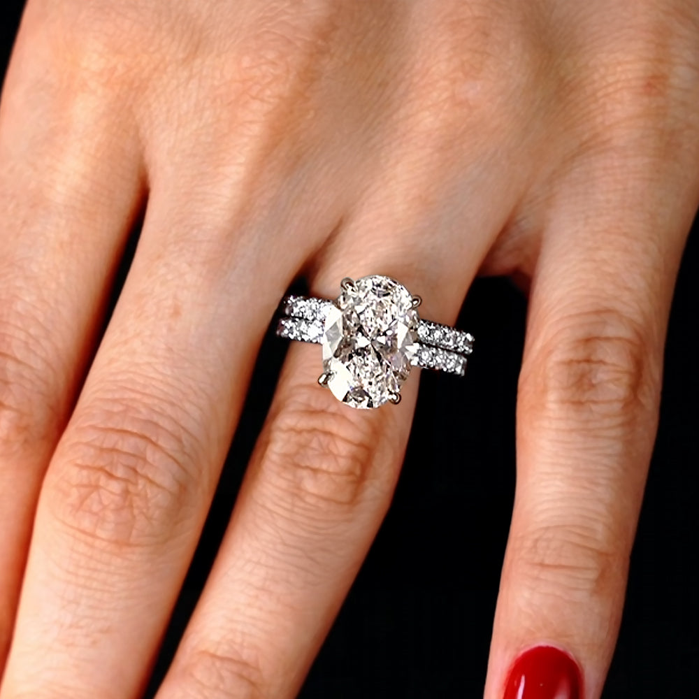 7.10ctw Oval Cut Lab Grown Diamond Engagement Ring & Matching Band 14k White Gold