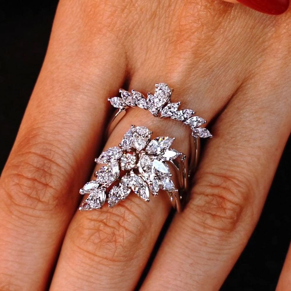 3.12ctw Marquise & Pear Shape Cut Diamond Cocktail Ring set in 14k White Gold