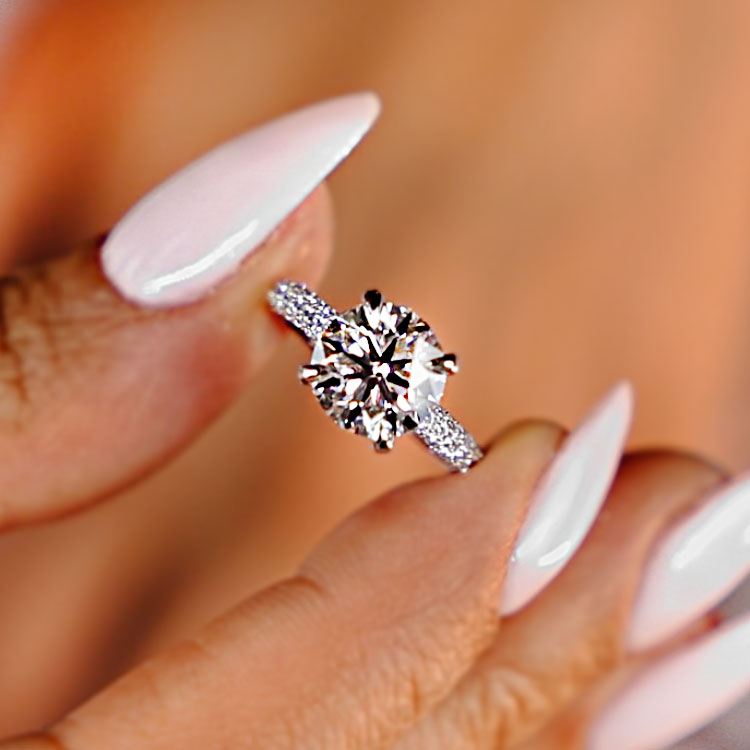 4.00ctw Round Brilliant Trio Micropavé Lab Grown Diamond Engagement Ring 14k White Gold