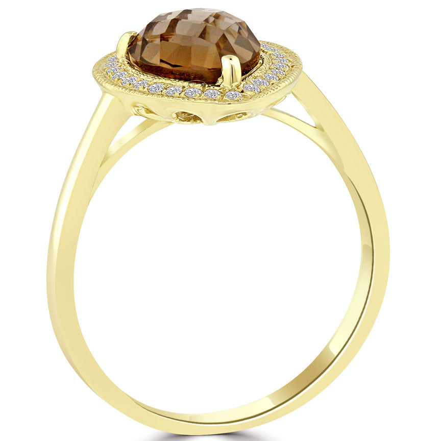 2.03ctw Natural Smokey Quartz & Diamond Fashion Cocktail Ring 14k Yellow Gold