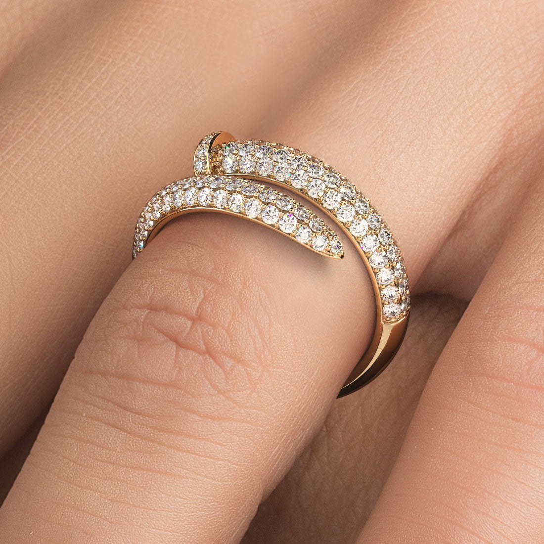1.55ctw Diamond Nail Ring Set In 14k Yellow Gold