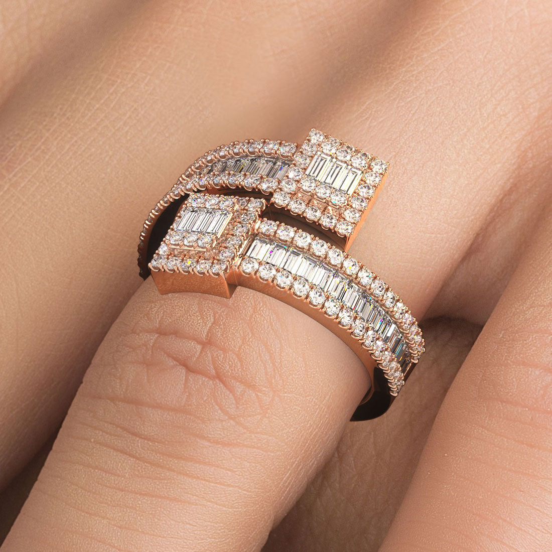 1.80ctw Natural Diamond Baguette Ring Set In 10k Rose Gold