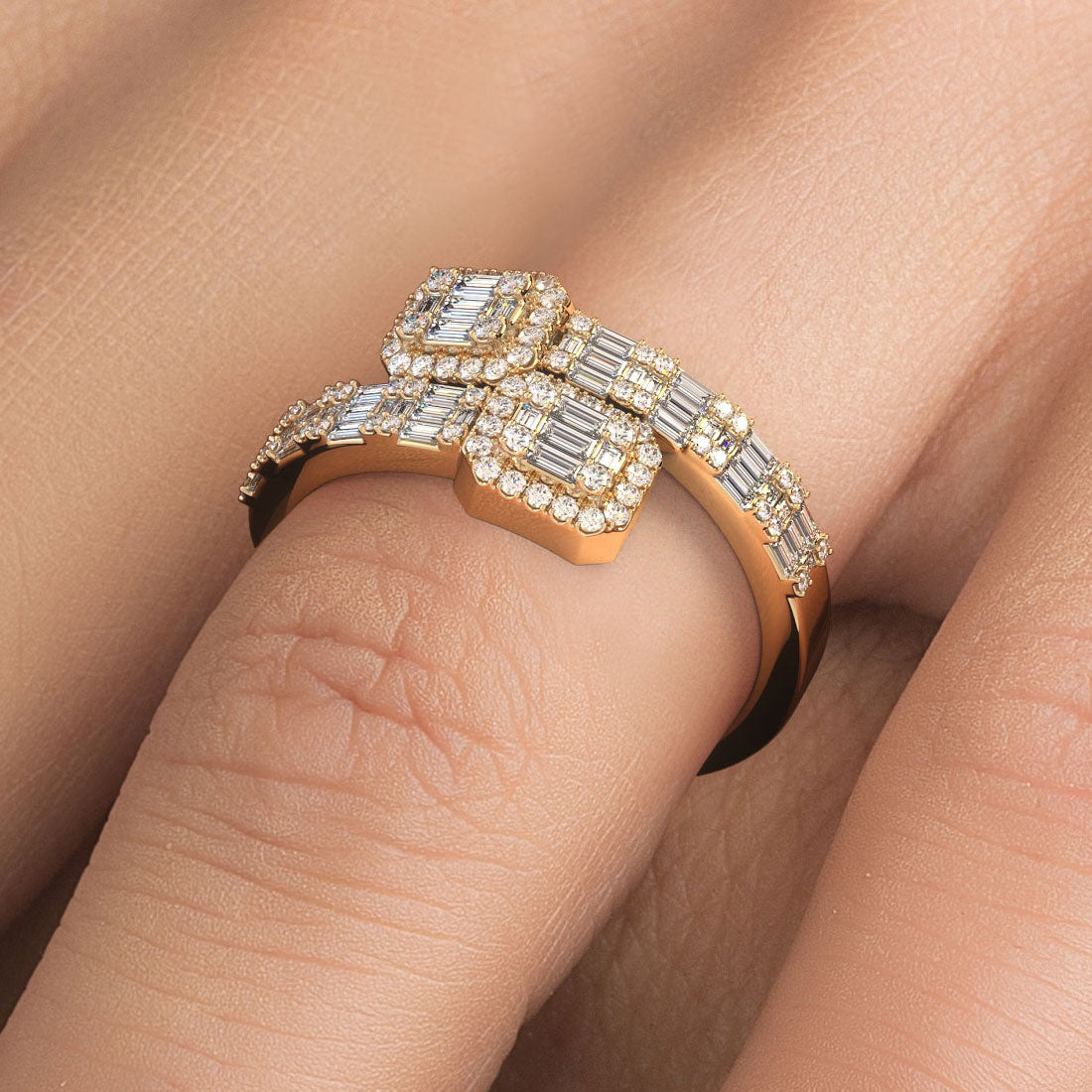 0.81ctw Natural Diamond Baguette Ring Set In 10k Yellow Gold