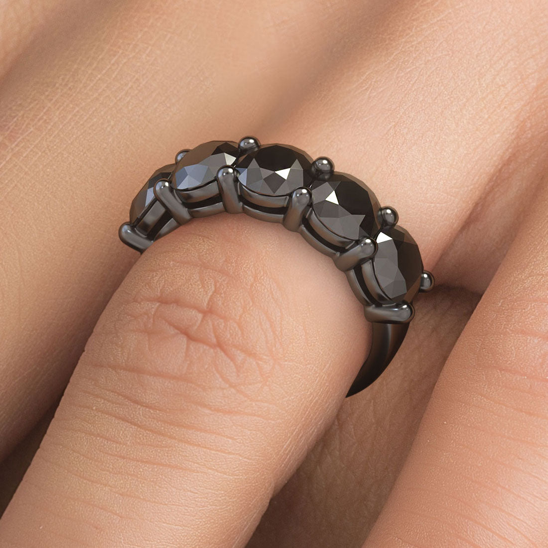 4.25ctw Black Diamond 5 Stone Wedding Band Anniversary Ring 14k Black Gold