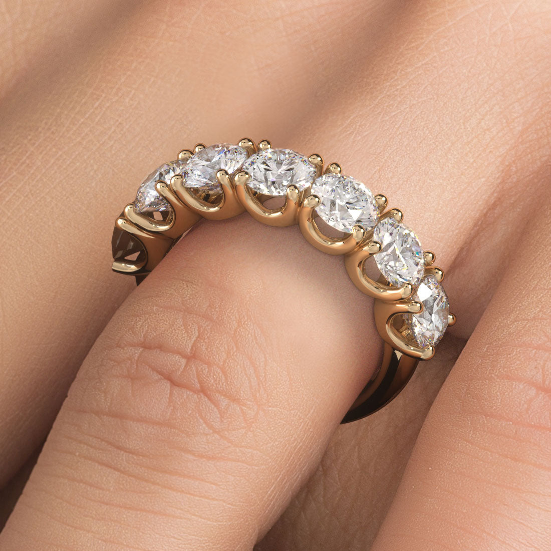 3.15ctw 7 Stone Diamond Wedding Band Anniversary Ring Set in 14k Yellow Gold